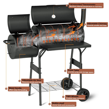 KingChii BBQ Charcoal Smoker and Grills, Offset Smoker for Outdoor, Garden, Patio and Backyard, Black