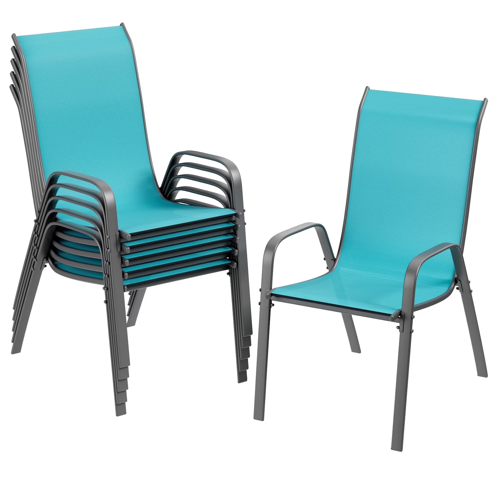 Pirecart Set of 4 Patio Dining Chairs, Textilene Outdoor Stacking Chairs for Poolside, Backyard, Garden