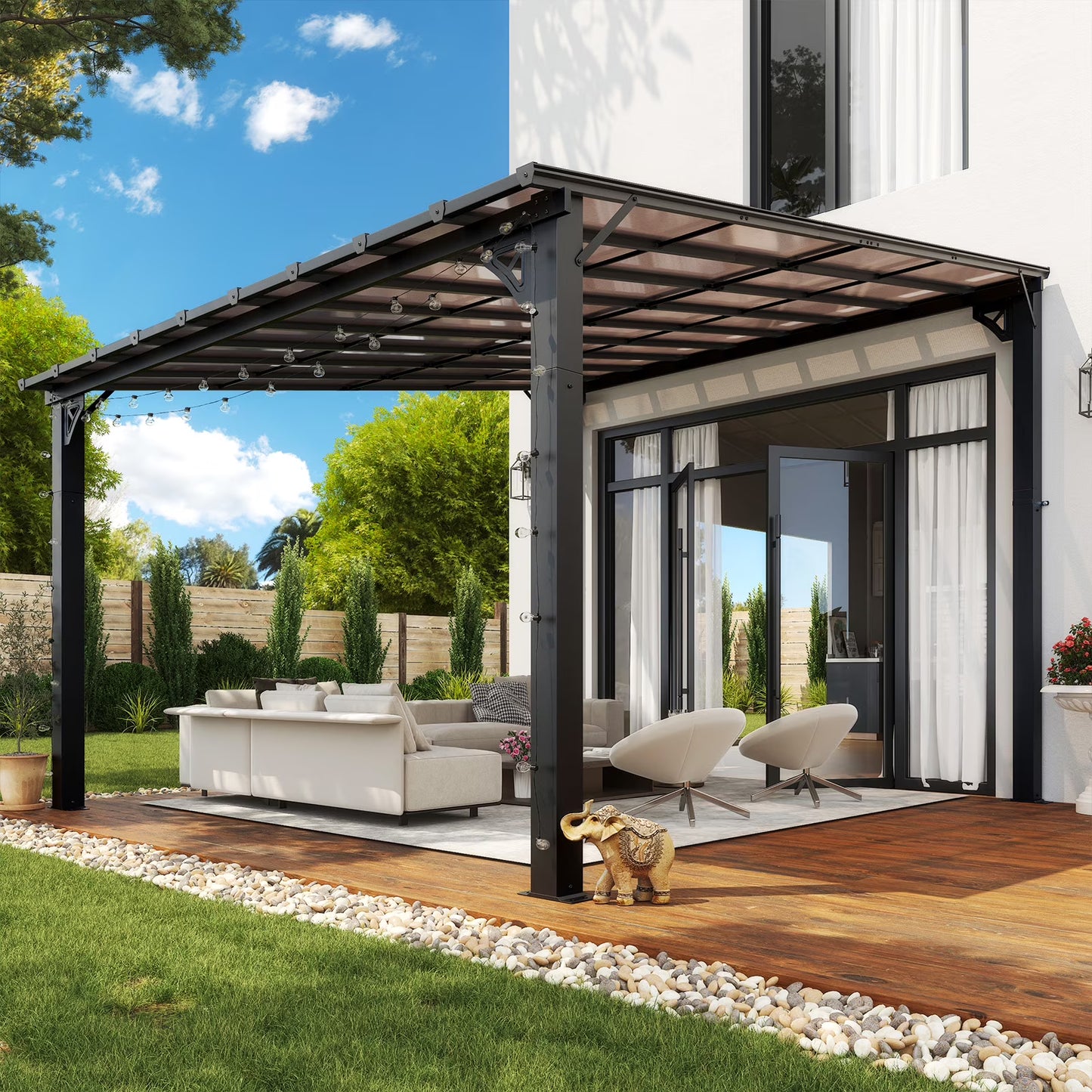 Aoxun 8' x 5' Gazebo for Patio, Gazebo Pergola with Sloped Roof, Grill Gazebo Large Wall-Mounted Heavy Duty Awnings, for Backyard, Deck, Patio