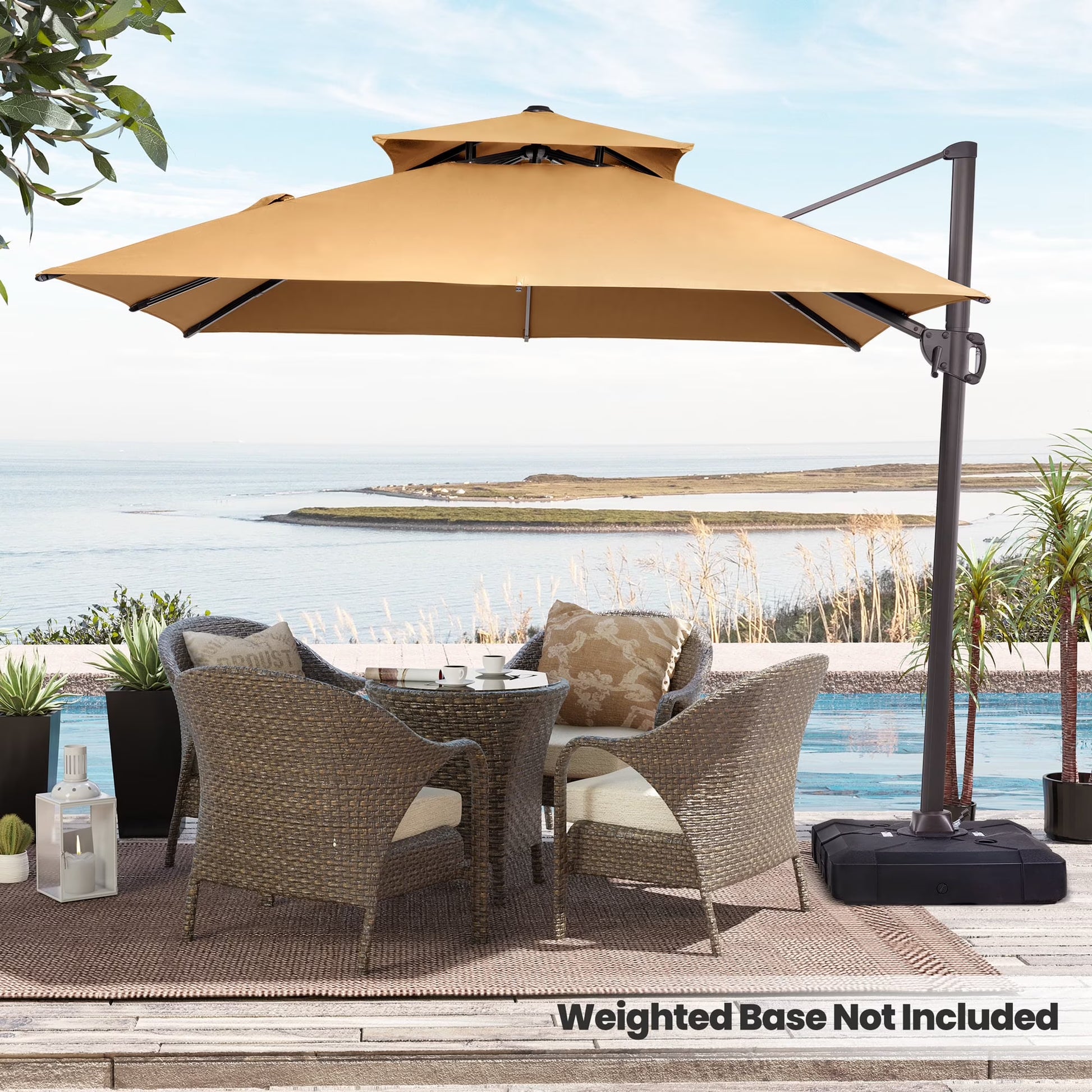 Pellebant 10 ft. x 10 ft. Square Double Top Patio Cantilever Umbrella, Navy Blue