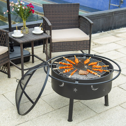 WestinTrends Star & Moon Bonfire Round Steel Wood Burning Patio Fire Pit for Outdoor Patio