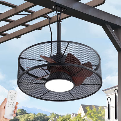 Zardon 20" Outdoor Ceiling Fan with Light and Remote, 7 Blades Caged Waterproof Gazebo Fan for Patio, Porch, Pergola Canopy, App Control