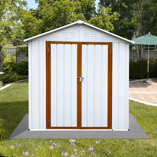 5?4 FT Outdoor Storage shed, Metal Shed with Sloping Roof and Lockable Door, Tool Shed for Bike, Toys, Backyard, Garden, Patio, White