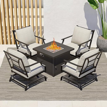 Grand Patio 5-Piece Patio Furniture Conversation Sets with Propane Fire Pit Table Cushioned Rocking Chairs Set of 4, Steel Frame, Gray