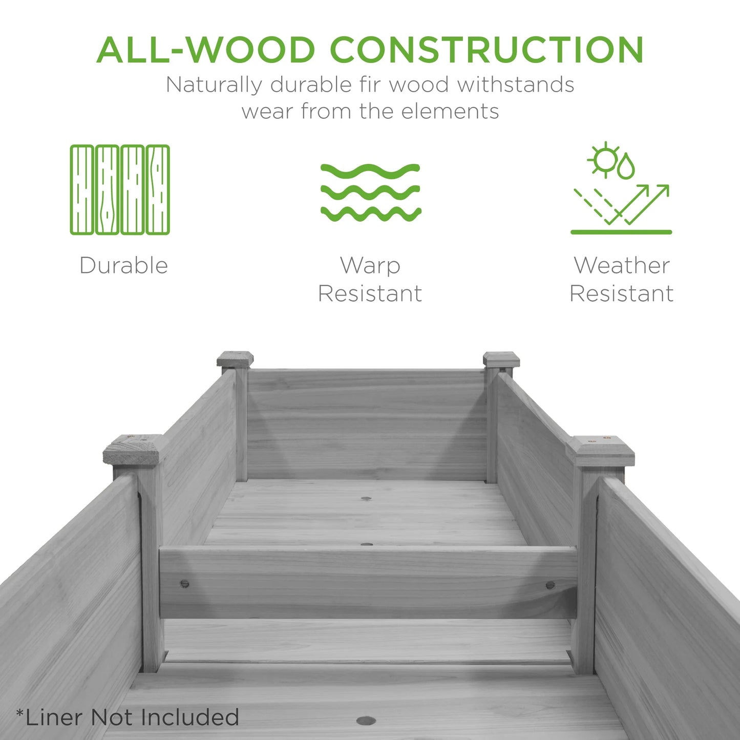 Best Choice Products 72x24x30in Raised Garden Bed, Elevated Wood Planter Box for Patio w/Divider Panel - Gray