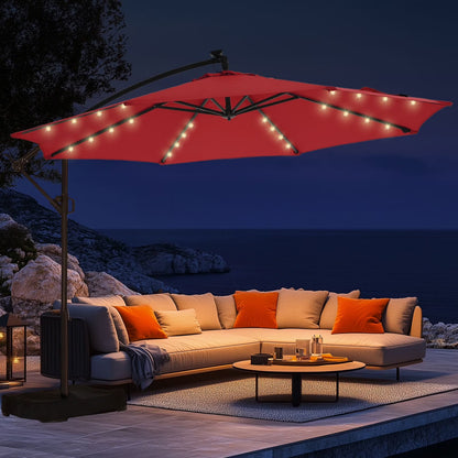 10ft Patio Umbrellas OffsetOutdoor Umbrella Cantilever Hanging Umbrellas with Infinite Tilt,Fade Resistant Waterproof Fabric & Base,for Yard,Garden,Home,Pool & Deck,Red