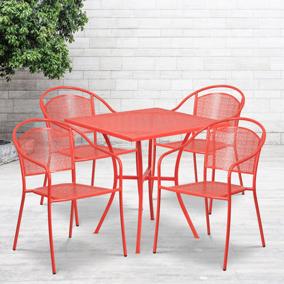 Emma + Oliver Commercial Grade 28" Square Black Patio Table Set-4 Round Back Chairs