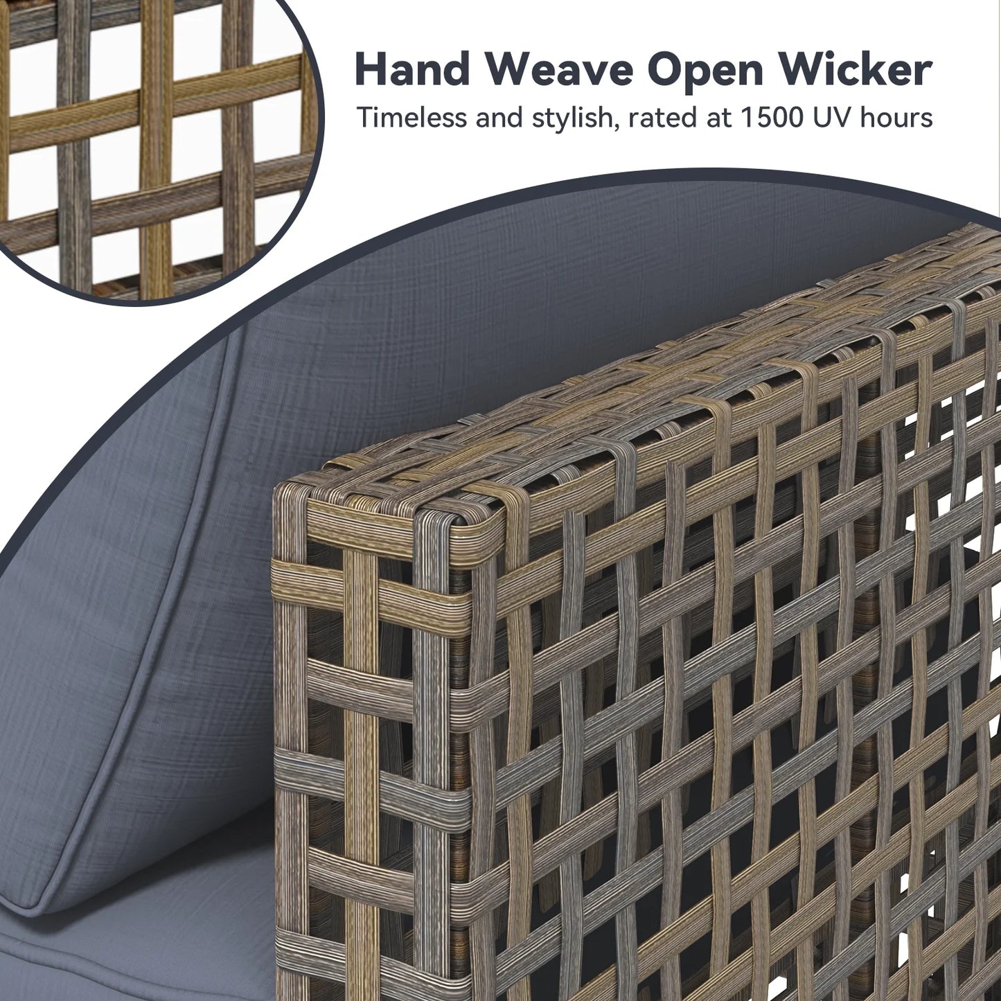 YODOLLA 7-Piece Patio Furniture Set with Tea Table, Rattan Wicker Outdoor Sectional Furniture Sofa Conversation Set, Dark Brown Rattan& Dark Grey Cushions