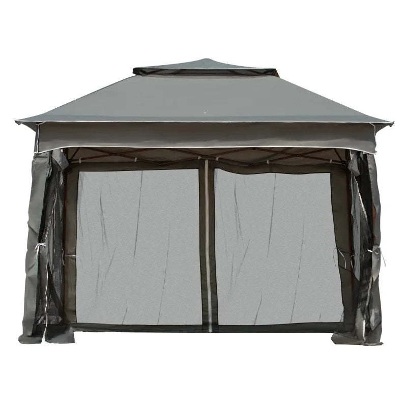 Outsunny 11' x 11' Pop Up Canopy, Outdoor Patio Gazebo Shelter with Removable Zipper Netting, Instant Event Tent w/114 Square Feet of Shade and Carry Bag for Backyard, Garden, Dark Gray On-Site