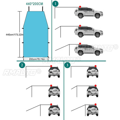 Portabl Car Side Awning Rooftop Tent Waterproof Side Tent Sun Shelter For Outdoor Camping Garden Patio Pool Exterior Part