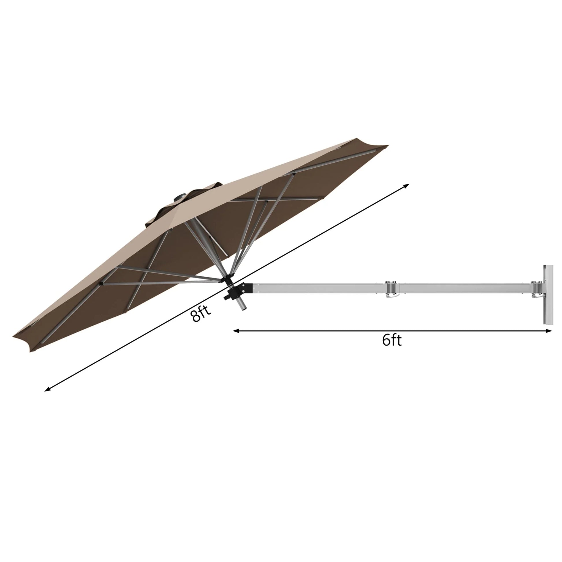 Gymax 8FT Patio Wall Mounted Cantilever Umbrella Parsol w/Adjustable Pole Tan
