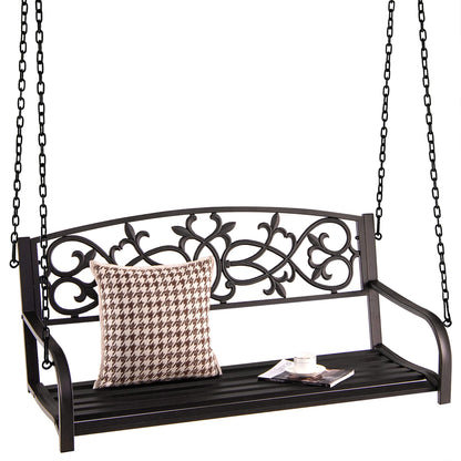 Costway 2-Person Metal Outdoor Porch Swing Hanging Patio Bench 485 Lbs Capacity Brown