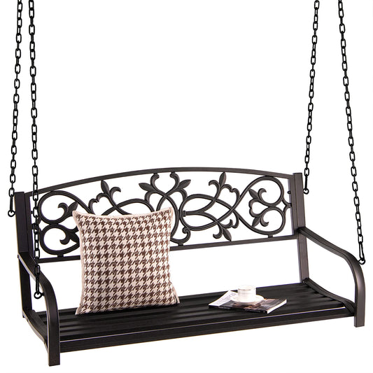 Costway 2-Person Metal Outdoor Porch Swing Hanging Patio Bench 485 Lbs Capacity Brown