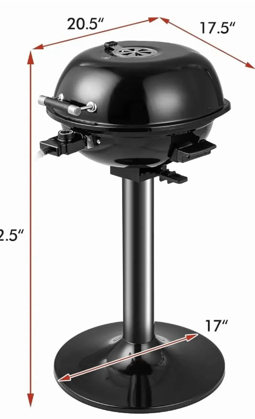 ZIRAV 1600W Portable Electric Grill Outdoor BBQ Grill for 15-Serving, Electric Barbecue Grill for Indoor & Outdoor Use, Portable Stand BBQ Grill for Patio Balcony Kitchen Garden (Black)