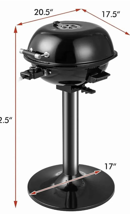 ZIRAV 1600W Portable Electric Grill Outdoor BBQ Grill for 15-Serving, Electric Barbecue Grill for Indoor & Outdoor Use, Portable Stand BBQ Grill for Patio Balcony Kitchen Garden (Black)