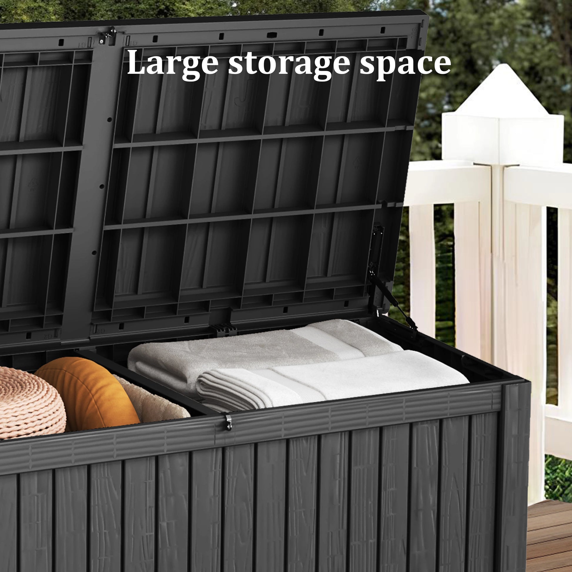 CIRUI 230 Gallon Double-Wall Resin Deck Box - Lockable Waterproof Outdoor Storage Box, 1000lbs Capacity & Doubles as Seating for Patio Furniture - Garden Tools, Pool Accessories (Black)