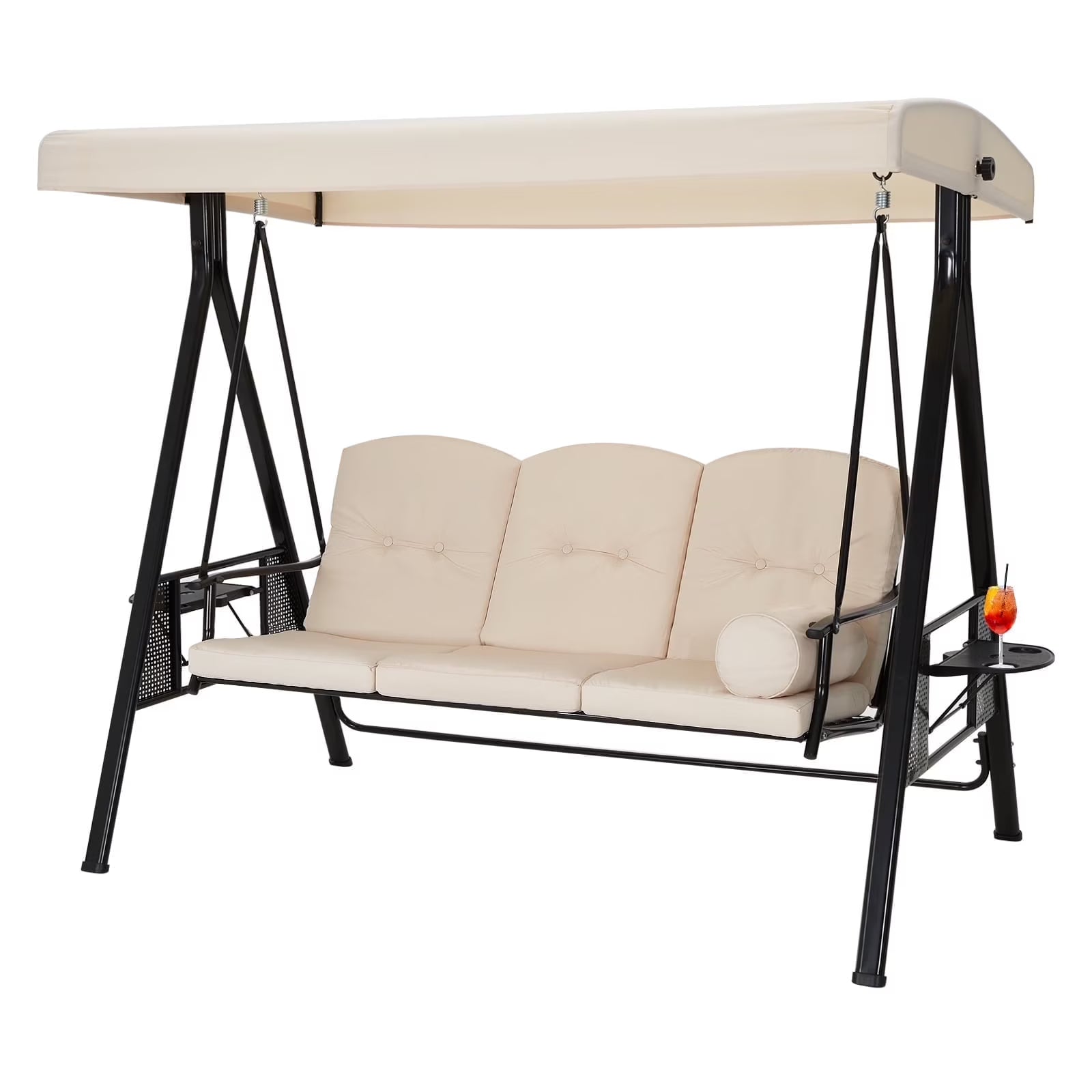 AECOJOY 3 Persons Outdoor Patio Canopy Steel Porch Swing Chair-Beige, Porch Swing