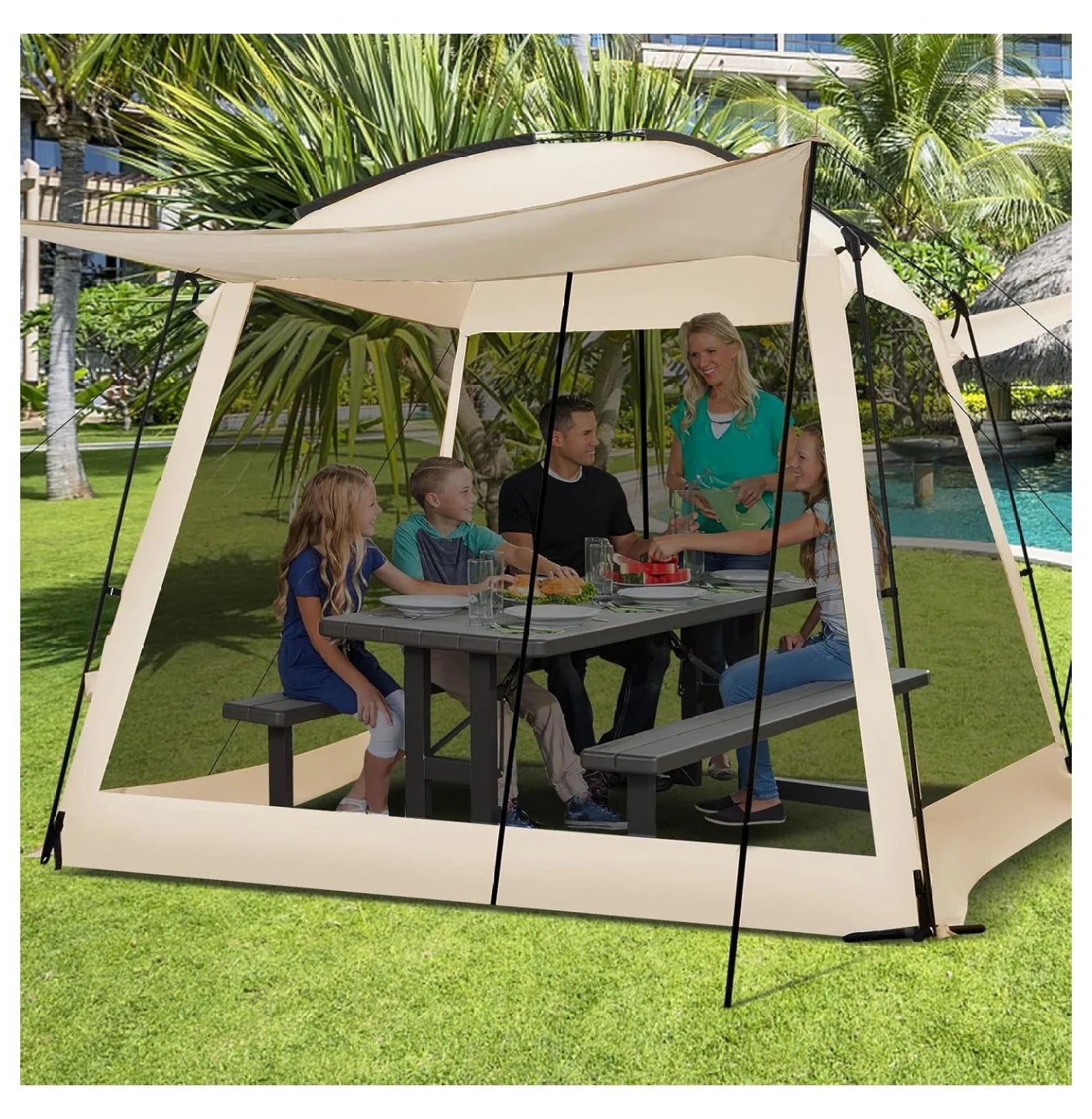 10x10 Screen Tent, Portable Screen House for Camping & Patios - Easy Setup Canopy with Mesh Walls, 2 Doors & Carry Bag Beige
