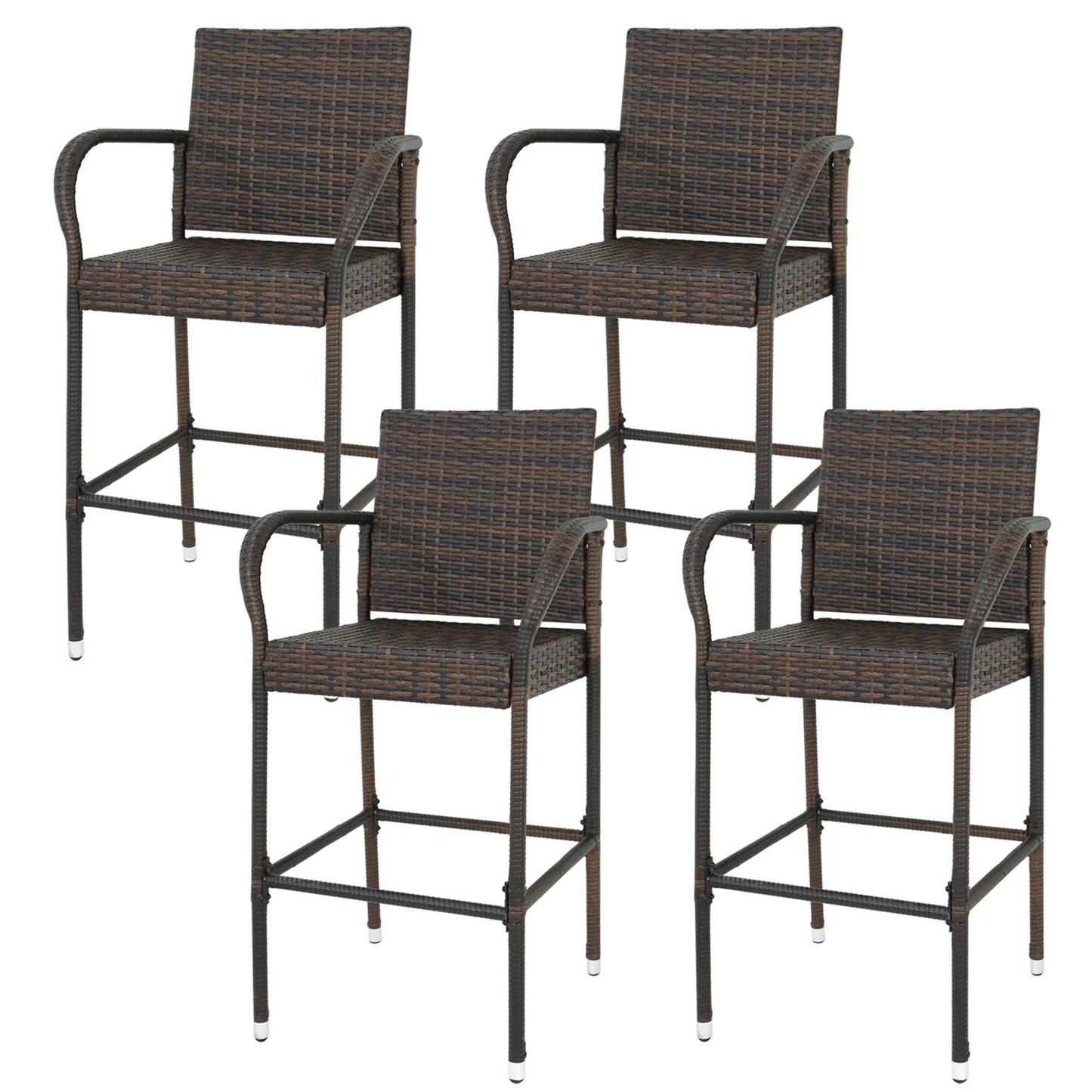 ZENSTYLE Wicker Bar Stool Rattan Chair Furniture Chair Outdoor Backyard Set of 2 Patio - Brown