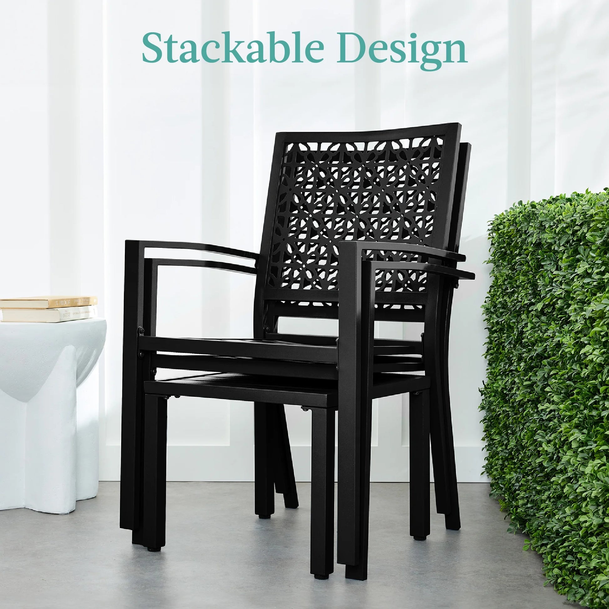 Best Choice Products 3-Piece Stackable Steel Outdoor Conversation Bistro Set, Patio Chat Furniture w/2 Chairs, Table- Black