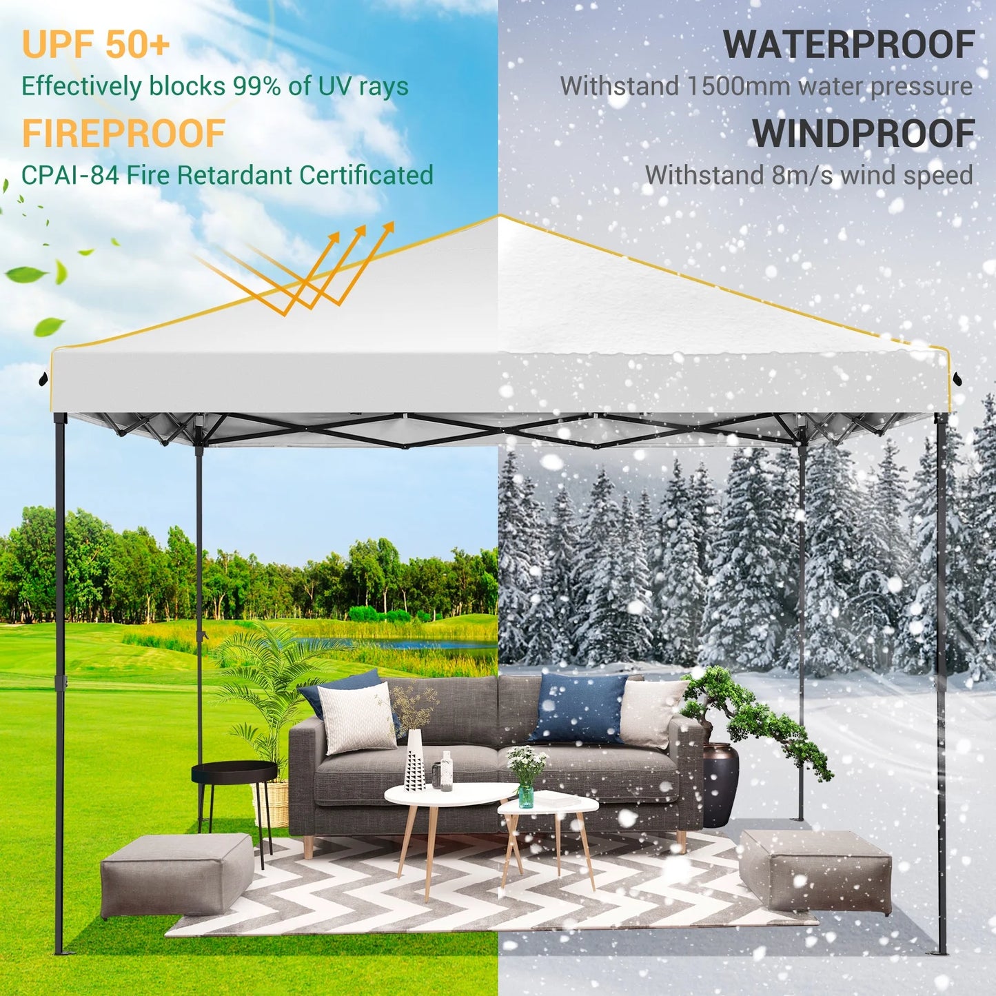 SANOPY 10' x 10' Pop up Canopy Tent with 4 Removable Sidewalls, Outdoor Patio Gazebo Tent with Handbag for Camping, Silver White