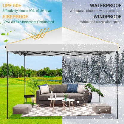 SANOPY 10' x 10' Pop up Canopy Tent with 4 Removable Sidewalls, Outdoor Patio Gazebo Tent with Handbag for Camping, Silver White
