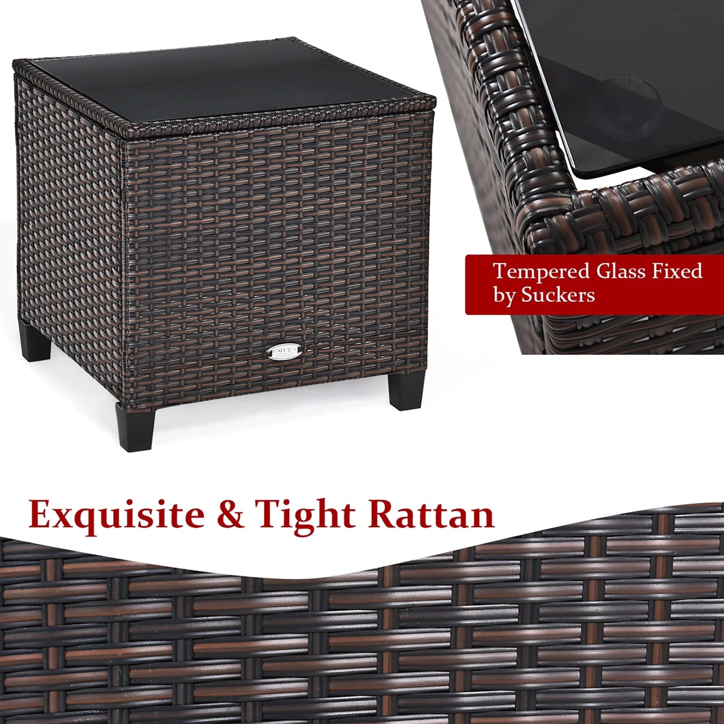 Costway 3PCS Patio Rattan Furniture Set Cushioned Conversation Set Sofa Coffee Table Red