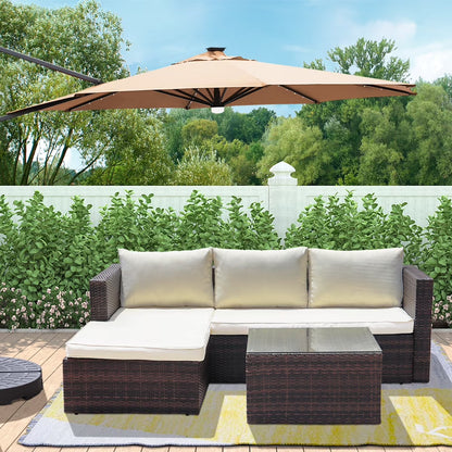 Abble 3pcs Patio Furniture Set Outddor Wicker Sectional Set Conversation Sofa Set with Cushions-Gray