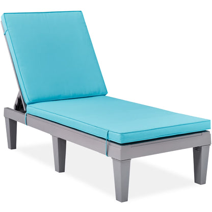 Best Choice Products Outdoor Lounge Chair, Resin Patio Chaise Lounger w/Seat Cushion, 5 Positions - Gray/Navy