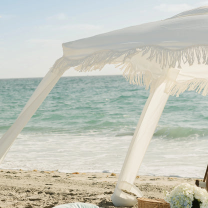 AMMSUN 6'6' Boho Beach Cabana Tent Canopy with Tassels Fringe UPF50+ Outdoor for Beach Patio,White