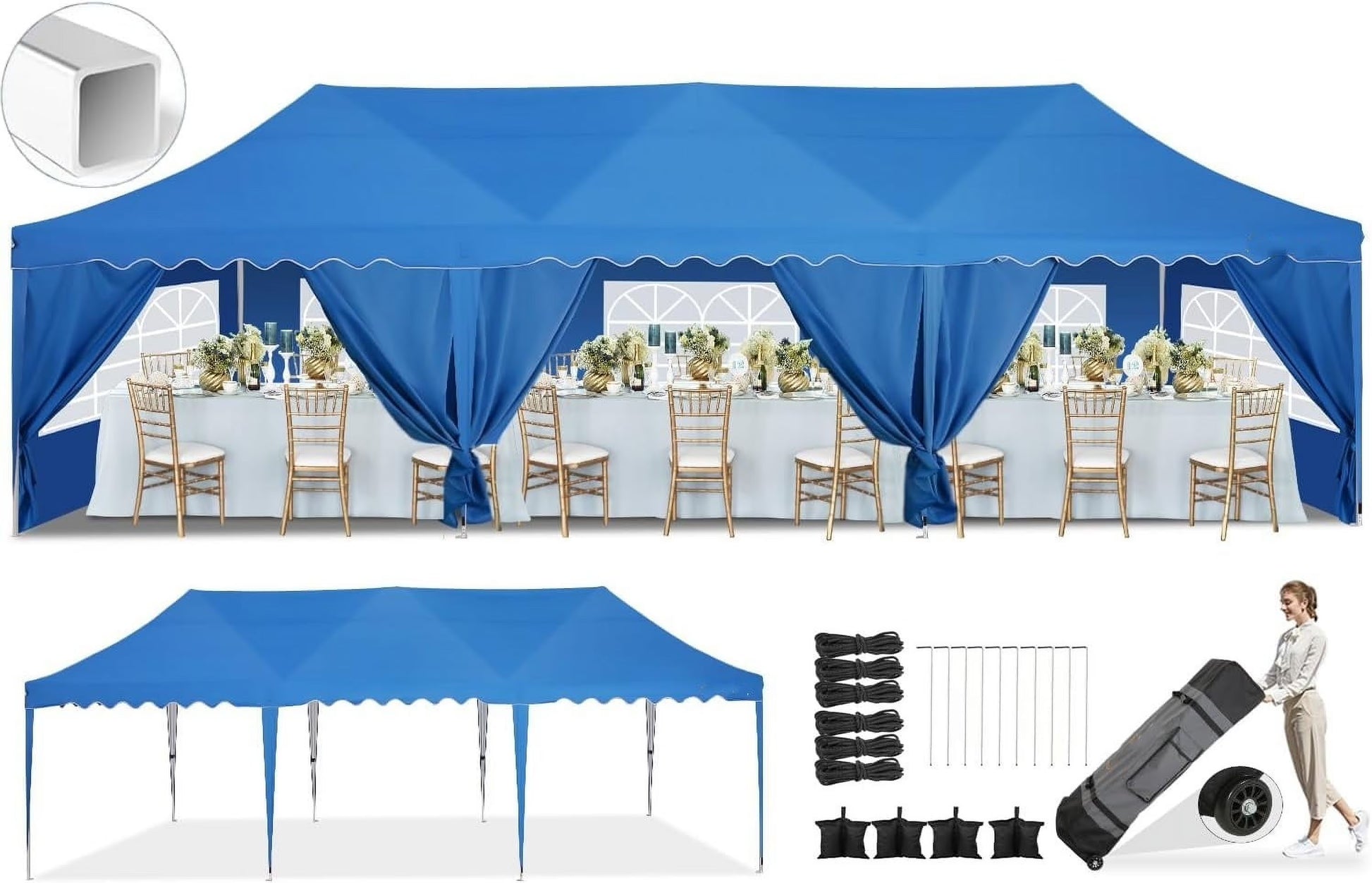 SANOPY 10' x 20' Pop up Canopy Party Tent with 6 Removable Sidewalls, Wave Eave Outdoor Waterproof Patio Gazebo Tent with Carry Bag, Backyards Camping Picnics, Black