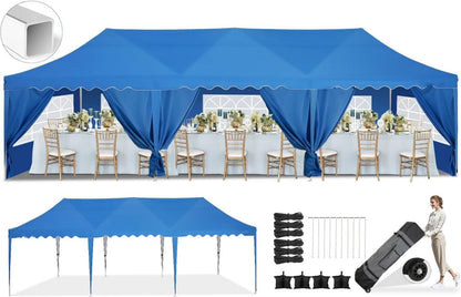 SANOPY 10' x 20' Pop up Canopy Party Tent with 6 Removable Sidewalls, Wave Eave Outdoor Waterproof Patio Gazebo Tent with Carry Bag, Backyards Camping Picnics, Black