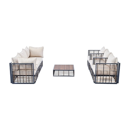 7 Pieces Metal Patio Sectional Furniture Set , Modern Minimalist Rattan Sofa Set with Thick Cushions and Coffee Table, All Weather Outdoor Patio Conversation Sets for Garden, Poolside, Backyard, Gray