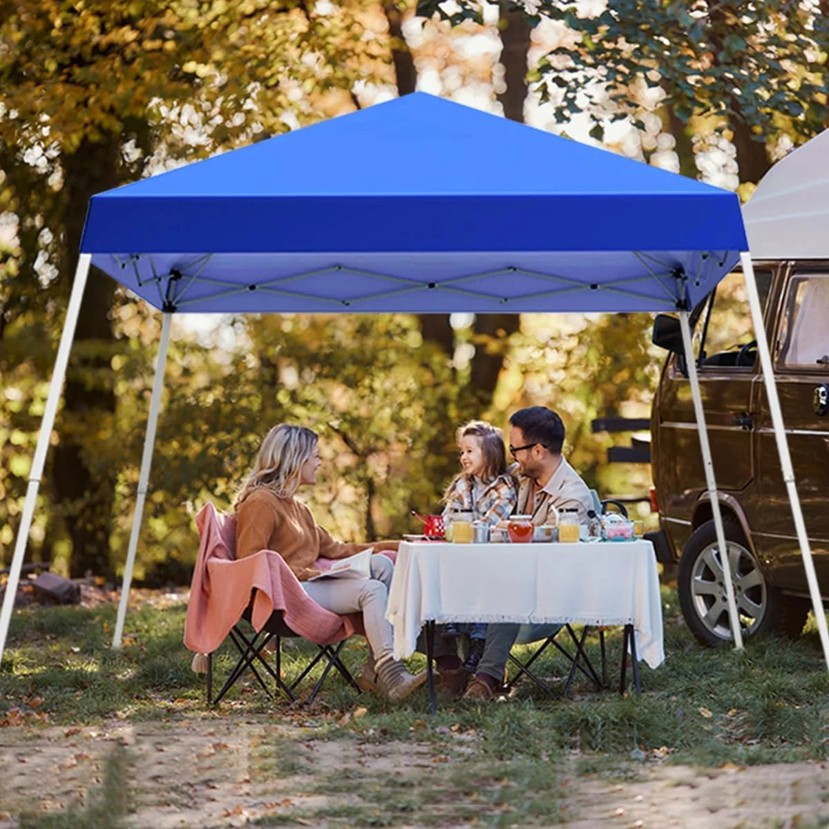 Canopy Tent, 10X10 FT Outdoor Pop Up Canopy Slant Legs Gazebo Shelter for Patio Deck Garden and Beach - 8X8 Canopy Top (Blue)