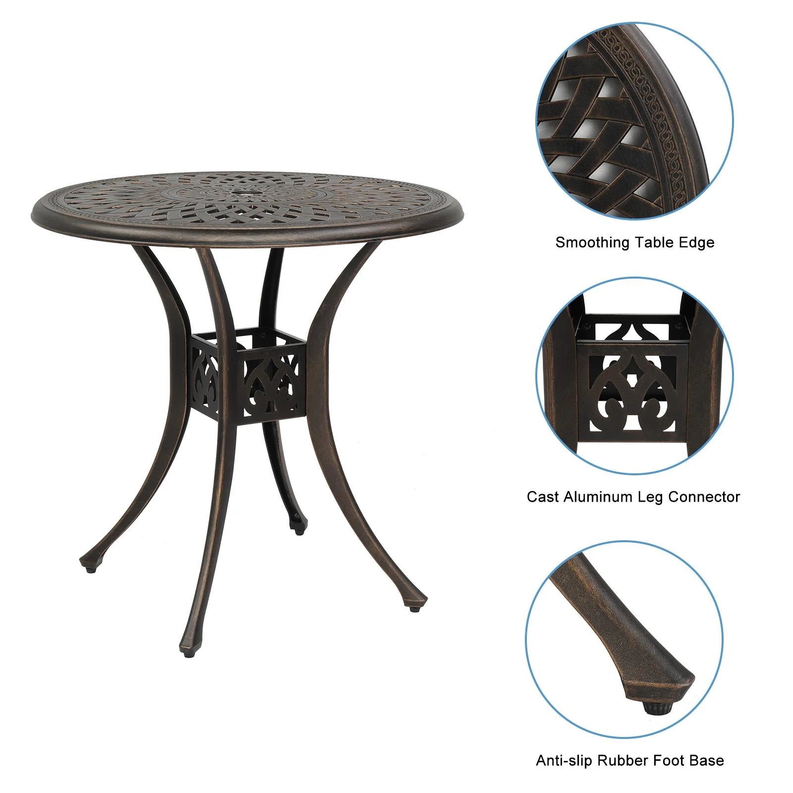 BaytoCare 31" Aluminum Round Patio Outdoor Dining Table, Bronze