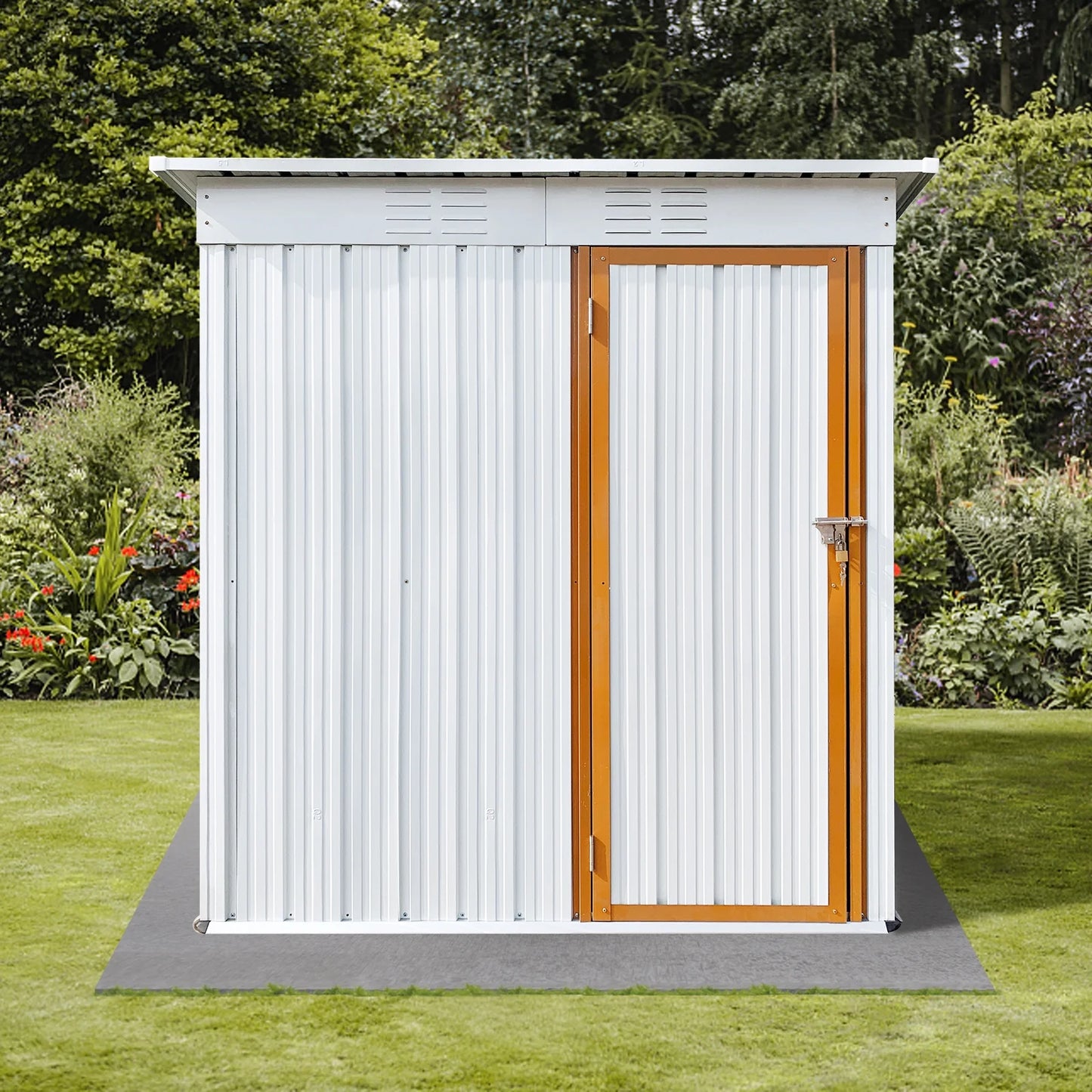 SYNGAR Storage Sheds 5 x 3 ft, Outdoor Storage Cabinet with Lockable Door Sloped Roof, Outdoor Storage Box Waterproof UV Proof for Patio Garden, Metal Tool Shed, White