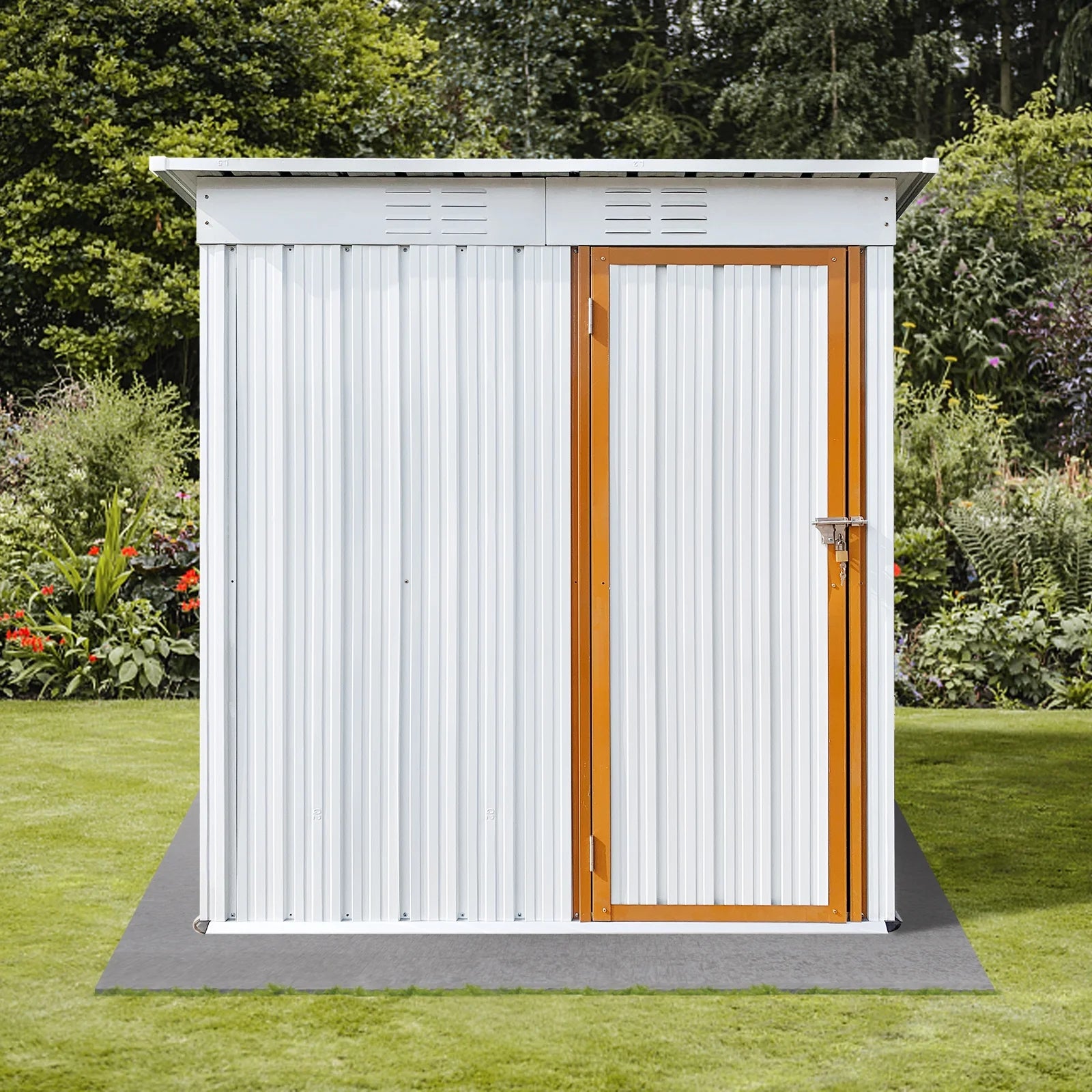 SYNGAR Storage Sheds 5 x 3 ft, Outdoor Storage Cabinet with Lockable Door Sloped Roof, Outdoor Storage Box Waterproof UV Proof for Patio Garden, Metal Tool Shed, White