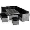 Costway 7 PCS Patio Rattan Dining Set Sectional Sofa Couch Ottoman Garden Red