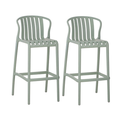 Orion 29.5" Modern Outdoor Patio Bar Stools, Perforated Slat Back, Black, Set of 2