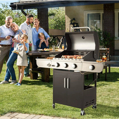 Erommy 3+1/4+1 Burner BBQ Propane Gas Grill, 24,000/36,000 BTU Stainless Steel Patio Barbecue Grill with Stove and Side Table 3+1 burner