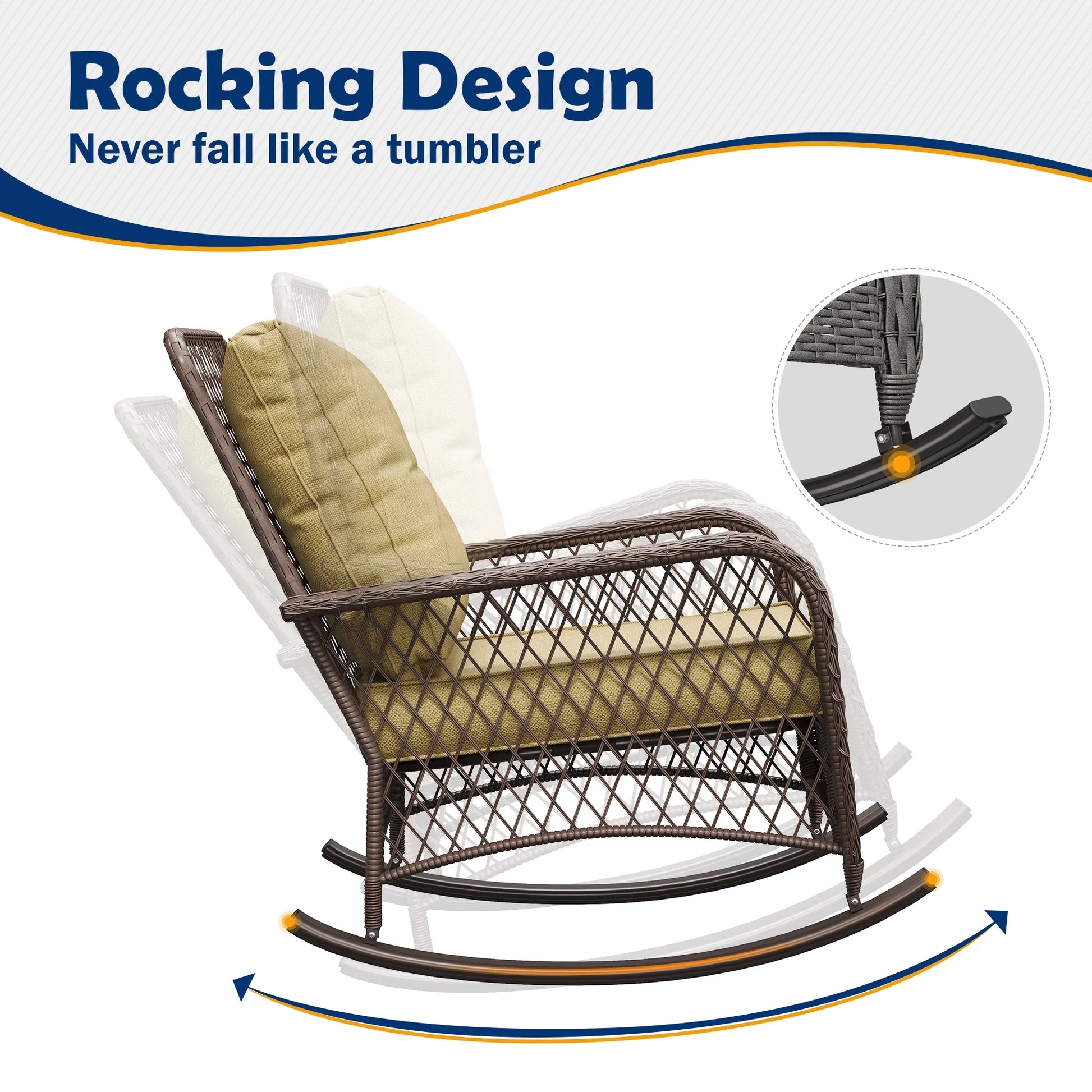 ELPOSUN 3-Piece Outdoor Rocking Chairs, Wicker Patio Furniture with Thickened Cushions and Table for Porch