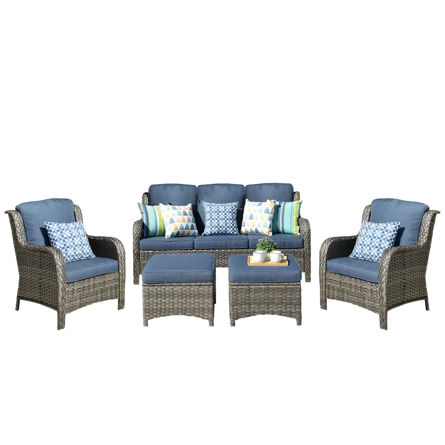 Ovios 5 Pieces Patio Furniture Wicker Rattan Patio Set with High-Back Comfort for Outdoors