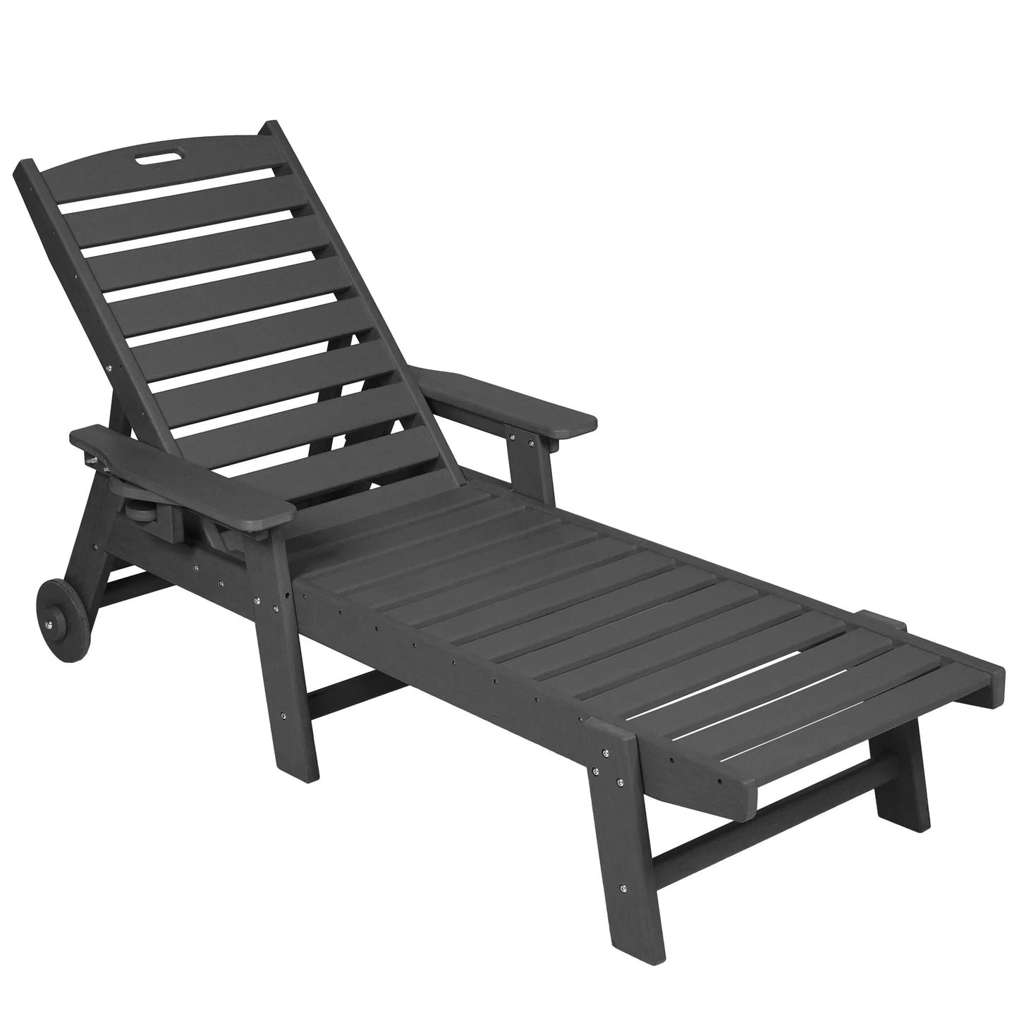 Aukfa 3 Pcs Outdoor Patio Chaise Lounge w/Coffee Table& Cup Holder, Adjustable Backrest, HDPE, Black