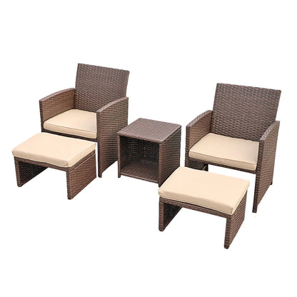 OC Orange-Casual 3 Piece Outdoor Loveseat, Patio Furniture Set, with Ottoman/Side Table, Brown Rattan, Beige Cushion