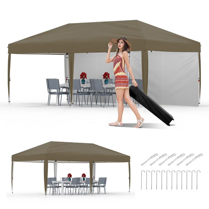 Riedhoff 10'x 20' Pop-up Canopy Tent with 2 Sidewalls,12 Stakes & 6 Sandbags,for Patio,Party,Green