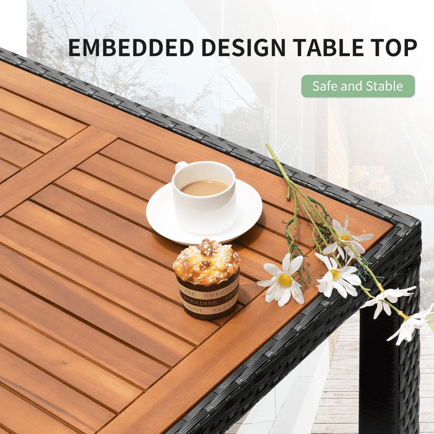Lacoo 5pcs Outdoor Patio Dining Set,Curved Wood Armrest Chairs with Cushions