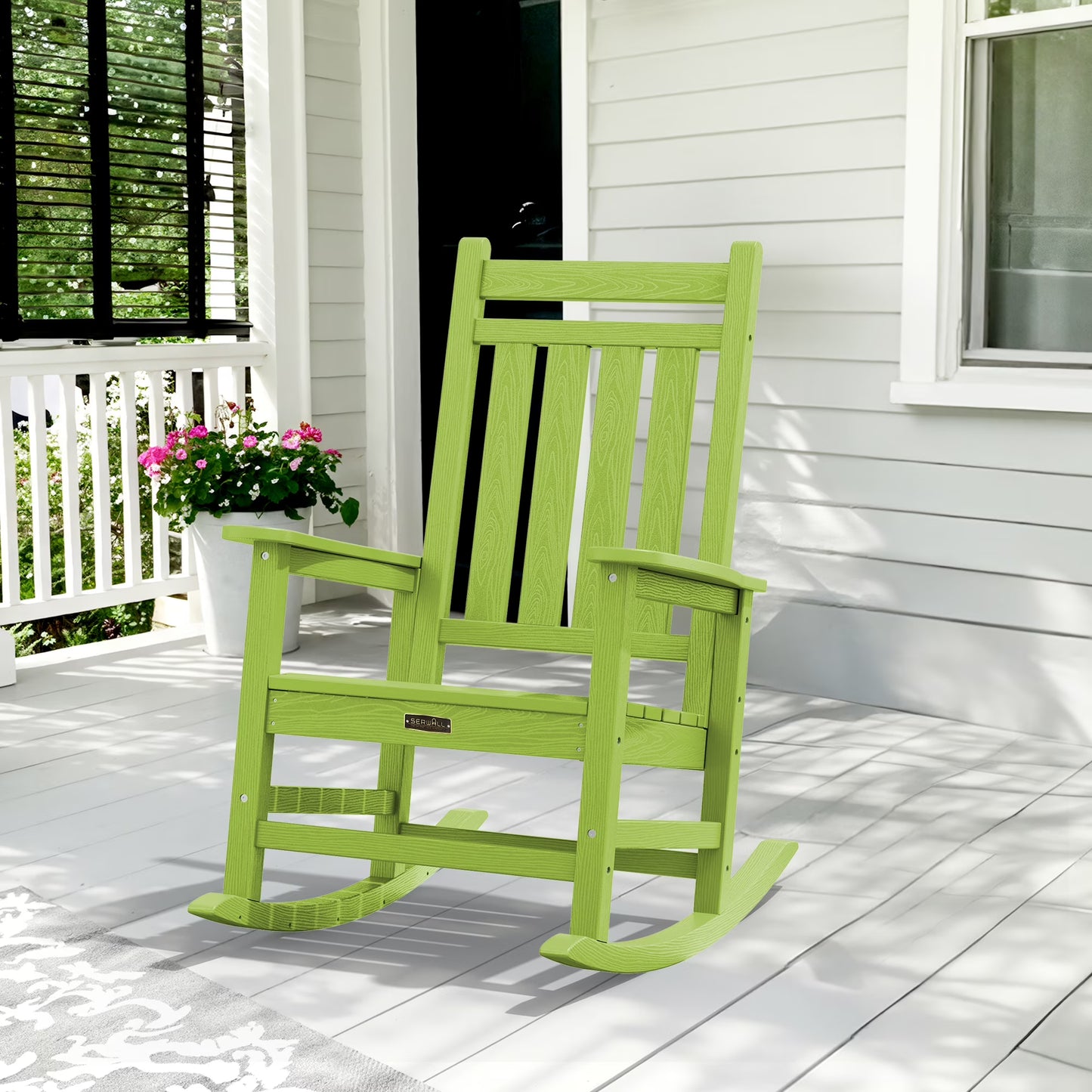 SERWALL Outdoor Rocking Chair, HDPE Patio Rocker for Lawn, Porch, Grey