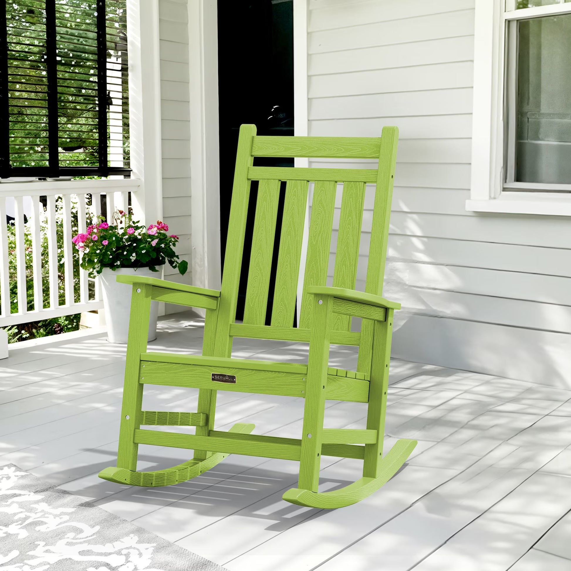 SERWALL Outdoor Rocking Chair, HDPE Patio Rocker for Lawn, Porch, Grey