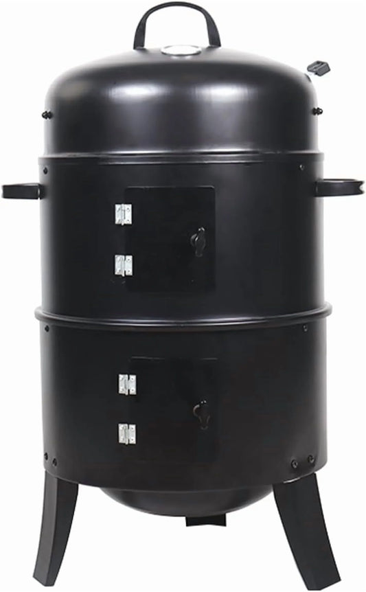 16 inch Vertical Charcoal Smoker, BBQ Grill, Fire Pit, 3-in-1 with Built-in Thermometer, Adjustable Air Vent, Idea for Parties, Backyard, Patio, Camping