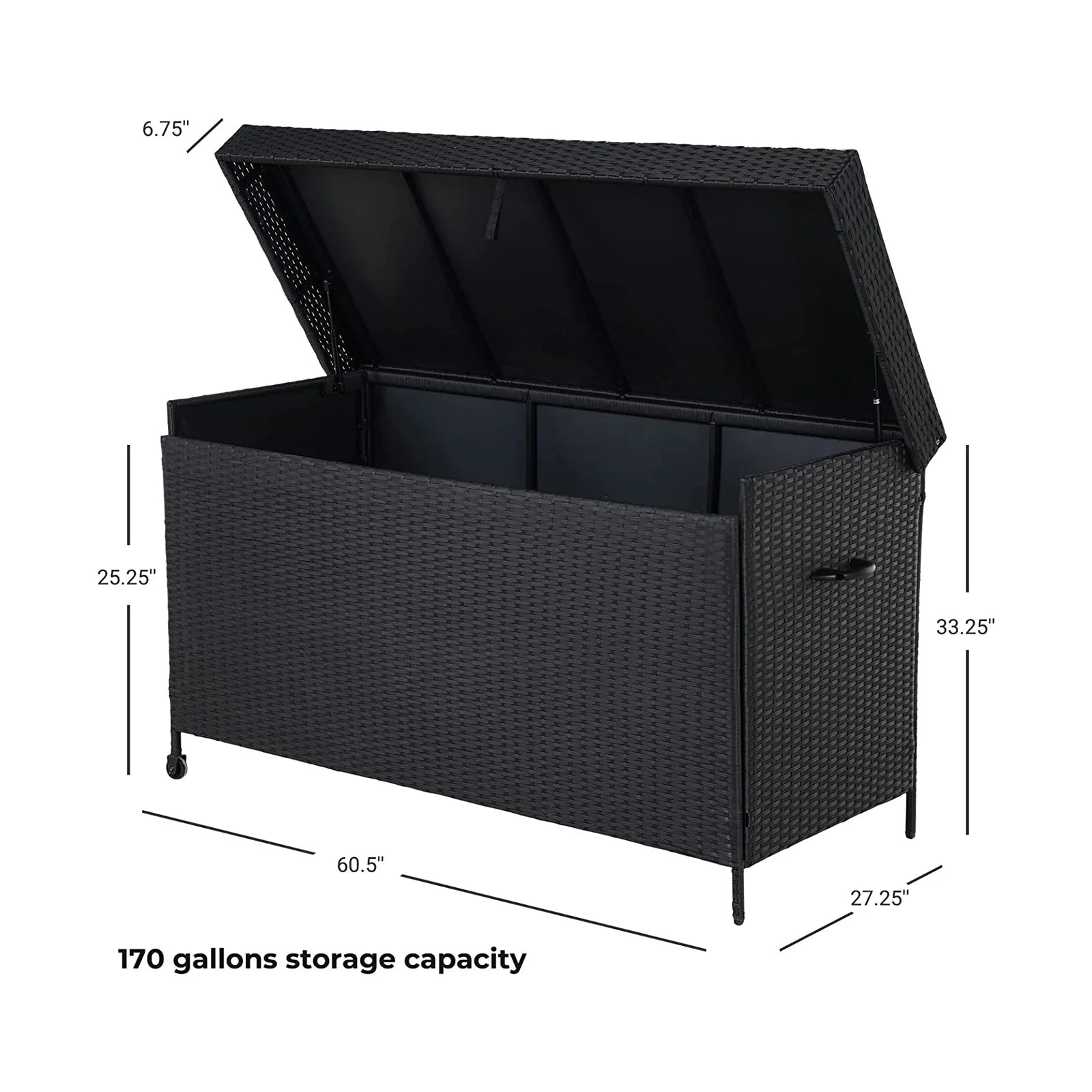 Grand Patio Outdoor 170 Gallon Deck Box Outdoor Large Wicker Storage Box, 52.45lb, 27.25''W, Black